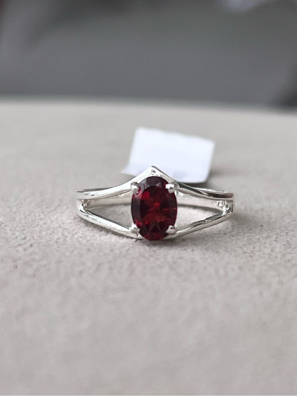 Artisan Sterling Silver Red Garnet Oval Ring Size 6